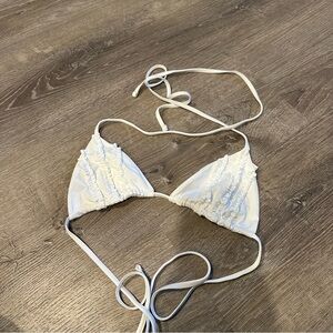 Frankies bikinis white ruffle triangle bikini top size medium